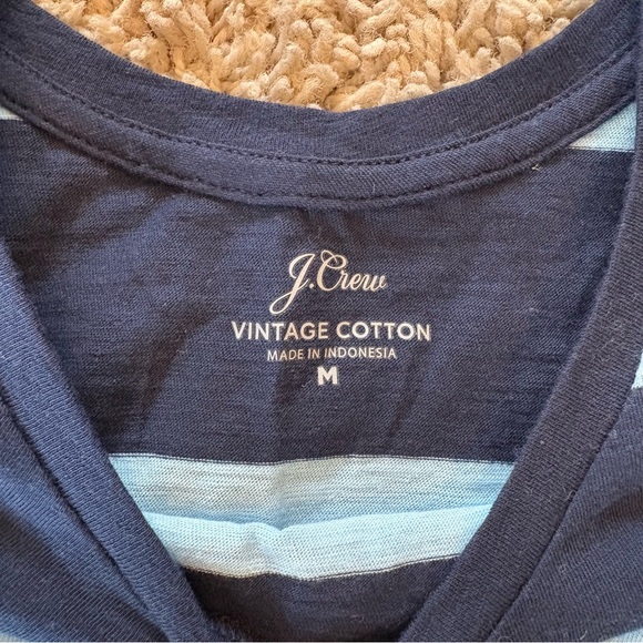 J Crew Vintage Cotton Scoopneck Tank in Stripe Navy Blue Size Medium - Picture 3 of 7